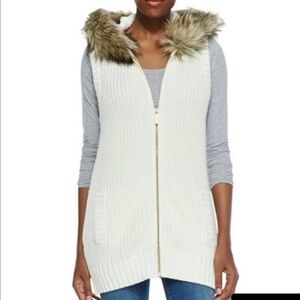 Michael Kors Hooded Fur Knit Vest Size Large Cream New With Tags